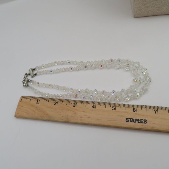 Vintage Aurora Borealis AB Faceted Crystal Double Strand Choker Style Necklace - Picture 12 of 13